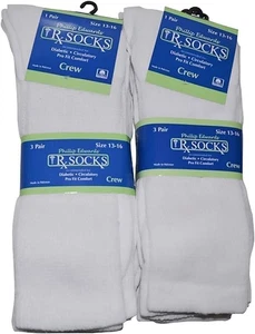 Diabetic Socks 6 Pairs Mens Non-Binding Crew Length White, Size 13-16 - Picture 1 of 6
