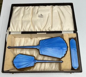 Vintage Art Deco Guilloche Enamel Vanity Set Mirror,hair Brush Clothes Brush A/F - Picture 1 of 5