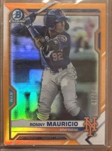Bowman Chrome Ronny Mauricio 2021/25 refractor naranja Mets BCP-210 RC - Imagen 1 de 2