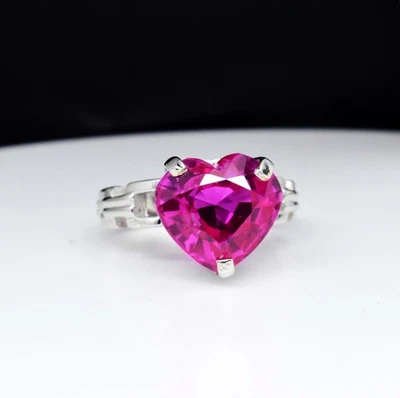 Anello in argento sterling 925 certificato Mogok con rubino rosa naturale... - Immagine 1 di 4