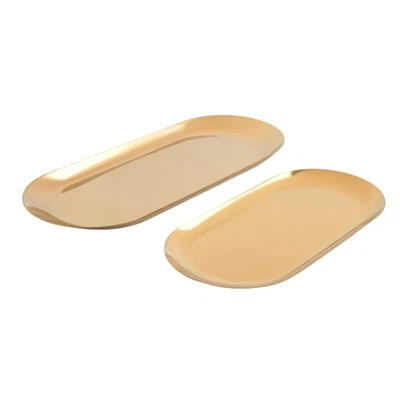2 SäTze Gold Oval Edelstahl Schmuck Tablett, Handtuch Lagerung Teller Telle5332 - Bild 1 von 4