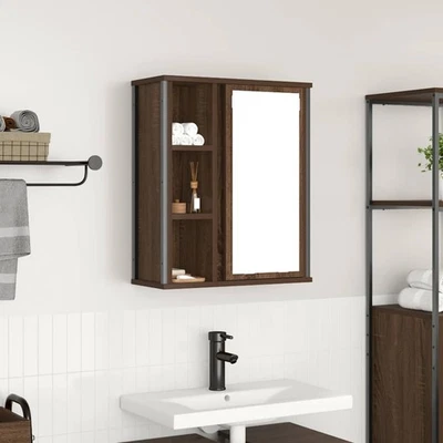 Mueble de pared de baño roble marrón 50x21x60 cm unidad de espejo de madera y acero de ingeniería Foto 1 de 4