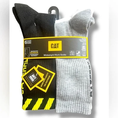 Paquete de 6 calcetines de trabajo de peso medio CAT Caterpillar negros, blancos y grises antiolores nuevos con etiquetas Foto 1 de 4