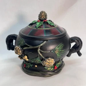 VTG Rare Lefton Covered Candy Dish Holly Berries Pine Needles Handles 5"Diax4"H - Picture 1 of 6