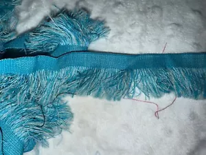 6 yards turquoise light blue multi color fringe woven ribbon 1.5" wide - Picture 1 of 2