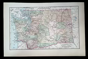 MAPA A COLOR RARO 1896 *WASHINGTON* EE. UU. ¡INCREÍBLE ESTADO! 7X10 1/2" JD 92424 - Imagen 1 de 2