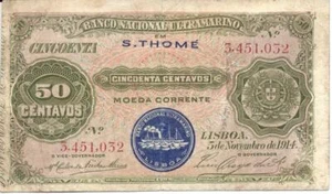 SAINT THOMAS & PRINCE ISLANDS PORTUGAL 50 CENTAVOS 05/11/1914 - Picture 1 of 2