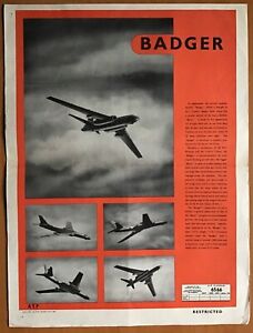 ORIGINAL 1956 BRITISH RAF AIRCRAFT RECOGNITION POSTER: RUSSIAN “BADGER” BOMBER