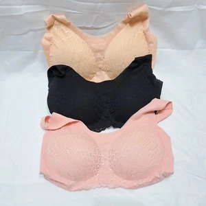 womens bras , sports bra, no wire, (set of 3) size Large Nude, black, and pink - Picture 1 of 7