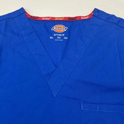NUEVO Blusa Médica Dickies Unisex 93643 Un Bolsillo Cuello en V Tallas Pequeñas Azul Real Foto 1 de 4