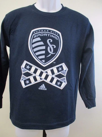 New MLS Kansas City Sporting Youth Sizes M-XL Adidas Blue Shirt Cover