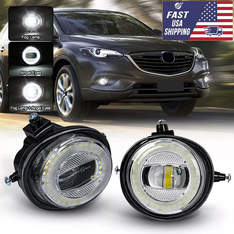 for Mazda RX-8 MPV 6 5 3 2 CX-7 CX-5 CX-9 MX-5/Miata Fog Light LED Angel Eyes - Image 1 of 4