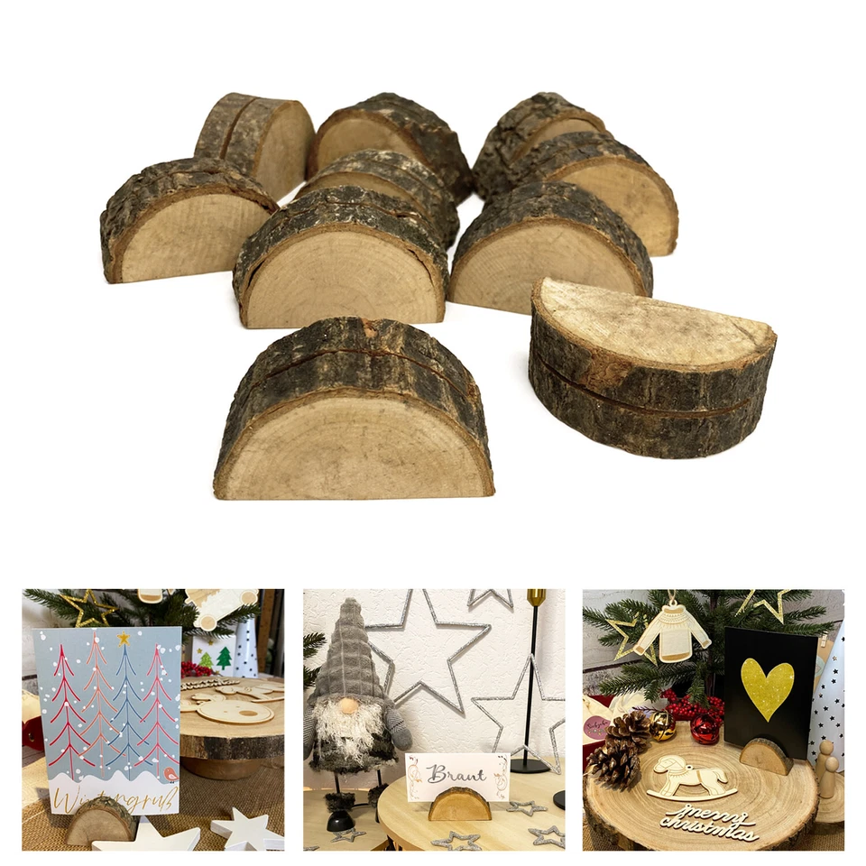 Tischkartenhalter Holz halbrunder Baumstamm 10 Stück Deko Hochzeit Weihnachten - Bild 1 von 1
