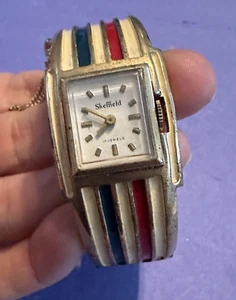 Sheffield Watch Bangle Red White Blue Untested As Is 1980s Americana Vintage - Picture 1 of 12