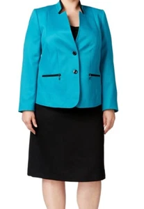 Tahari By Asl New Womens Blue Colorblock Skirt Suit Plus 16W $320 - Picture 1 of 5
