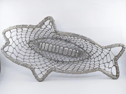 22" Fish Shape Aluminum Metal Chain Link Wire Basket Decor Serving Tray Fruit Cover
