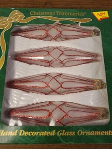 4 Vintage Hand Blown Christmas Tree Glass Ornaments TearDrop 5" - Picture 1 of 6