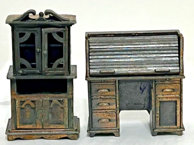 VTG DURHAM INDUSTRIES DOLLHOUSE MINI'S 1977 ROLL-TOP DESK & 1976 CHINA CABINET - Image 1 of 4