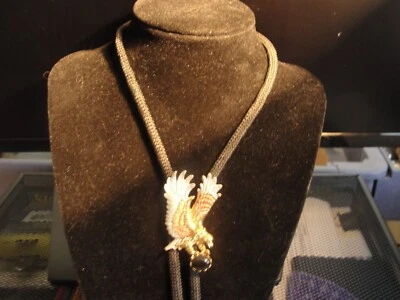 TRI-COLORED EAGLE BOLO TIE W/ONYX STONE Z1099-00 - Image 1 of 2