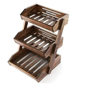 Fruit Basket, Fruit Bowl Fruit Basket for Kitchen, Fruit Stand 3 Tier Walnut - Picture 1 of 7
