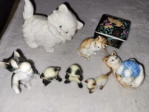 Lote de estatuillas de gatos en miniatura: cerámica china de porcelana - caja de baratijas - Imagen 1 de 9