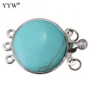 Gem Stone Strand Clasp - Silver Color Stone Quartz Round Box Clasp DIY Jewelry - Picture 1 of 25