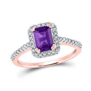10kt Rose Gold Womens Emerald Lab-Created Amethyst Solitaire Ring 1 Cttw - Picture 1 of 1