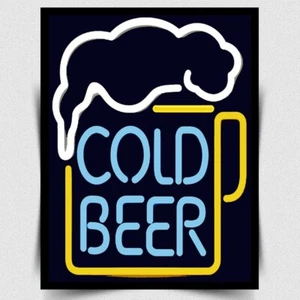 STILE NEON BIRRA FREDDA Stampa Retro metallo Insegna Alluminio Vintage Uomo Barra Grotta - Foto 1 di 4