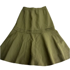 Vintage madame joconde Olive Army green a-line pleated Lagenlook skirt Size 9 - Picture 1 of 7