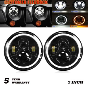 7"INCH LED Headlights DRL Lights Angle Eye For Jeep Wrangler JK 4 Door Unlimited - Picture 1 of 12