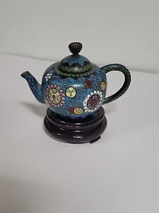 Antike japanische Cloisonne Deckel Teekanne Emaille Blumen Blüte / Cloisone  - Bild 1 von 11