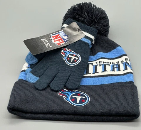 NFL Tennessee Titans Hat Knit CAP Beanie With POM and Gloves NWT B25 Cover