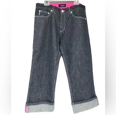Guess Negro Denim Jean Capris Puños Rosa Caliente Mujer’s 28 EE. UU. 90s Retro NUEVO Foto 1 de 4