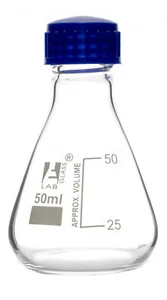 50mL Glass Erlenmeyer Flask with PTFE Lined Screw Cap, Borosilicate 3.3 Glass - Picture 1 of 1