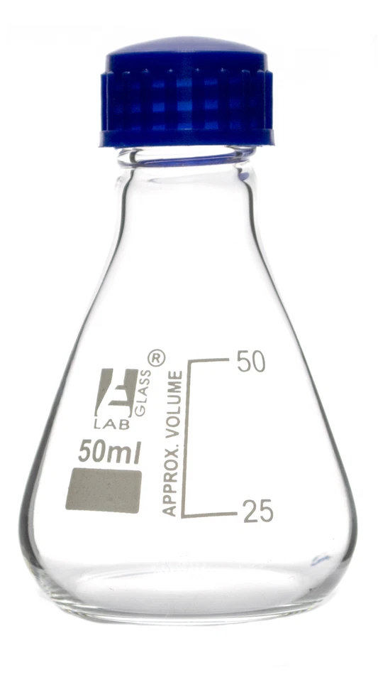 50mL Glass Erlenmeyer Flask with PTFE Lined Screw Cap, Borosilicate 3.3 Glass - Image 1 of 1