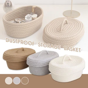 Woven Rope Basket Sundries Storage Basket with Lid Handles Organizer Bin Grey - Picture 1 of 21