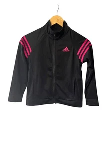 Adidas Girls Track Jacket Long Sleeve Full Zip Black Pink Size M 10/12 NWT - Picture 1 of 5