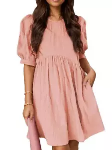 Women's Casual Summer Dresses Long Sleeve High Waist Ruffle A Line Swing Dress - Picture 1 of 12