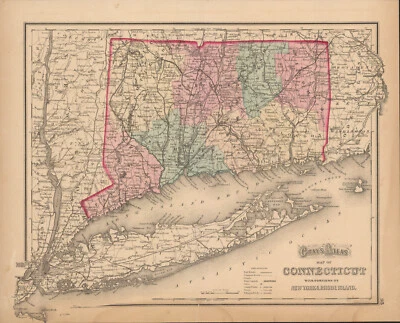 1873 Connecticut county map by O.W. Gray antique 16.6" x 13.5" - Nice color - Image 1 of 4