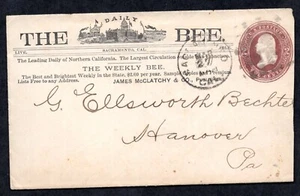 US 1875 ADVERTISING THE DAILY BEE WEEKLY SACRAMENTO CA THE LARGEST CIRCULATION - Picture 1 of 2
