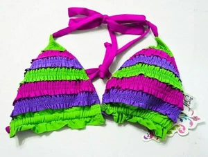 Top de bikini para mujer Becca halter fruncido traje de baño elástico multicolor talla pequeña nuevo con etiquetas - Imagen 1 de 4