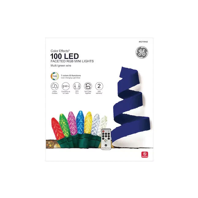 100 GE Color Effects Diamond Faceted RGB Min LED Lights w/Remote - 5270942 -