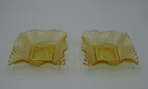 Set 2 posacenere vintage in vetro giallo 4 pollici piano arruffato design diamante - Foto 1 di 7