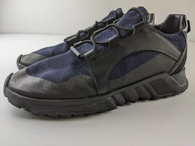 Giorgio Armani Italia Zapatilla Hombre US 9 Azul Negro Tejido Cuero Elegante Zapato Informal Foto 1 de 4