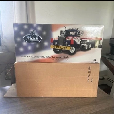 Brand New! FIRST GEAR Mack B-61 Tractor with Folding Gooseneck Trailer 1/25 - Image 1 of 4