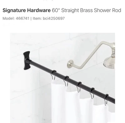 Signature Hardware 466741 60" Straight Brass Shower Rod - Matte Black - Image 1 of 2