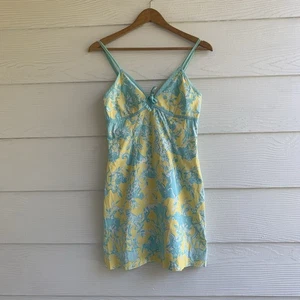 Vestido de Verano Lilly Pulitzer Vintage 2 Tirantes de Espagueti Estampado Floral Amarillo Azul - Imagen 1 de 10