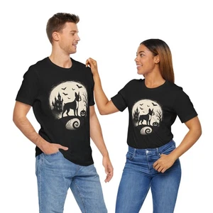 Spooky Boston Terrier Halloween Graphic T-shirt Haunted Moon Castle Black S-2XL  - Picture 1 of 5