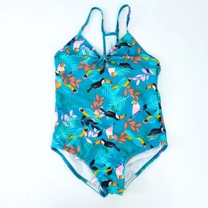 Speedo Girls Bathing Suit One Piece Tropical Toucan Birds Racerback Thin Staps - Picture 1 of 7