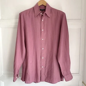 Jaeger Pure Linen Shirt Mens Medium Washed Purple Pink Long Sleeve Relaxed Fit - Picture 1 of 10